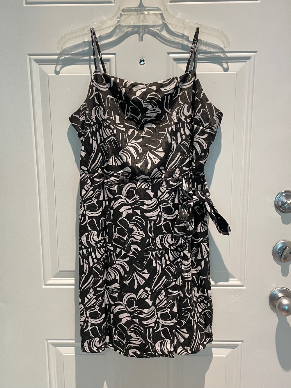 Nine West Charcoal Gray White Floral Spaghetti Strap A-Line Dress Size Large